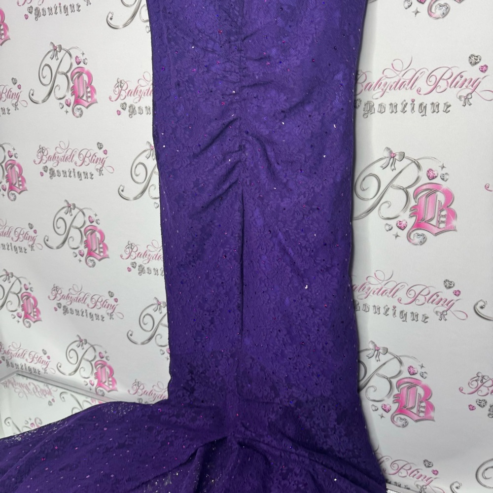 Reign on dress fancy sparkly rutched purple ball gown formal open slit mermaid - Picture 7 of 16